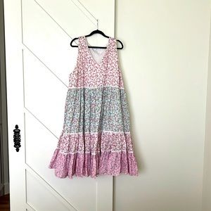 LoveShackFancy Pink and Green Floral Midi Dress